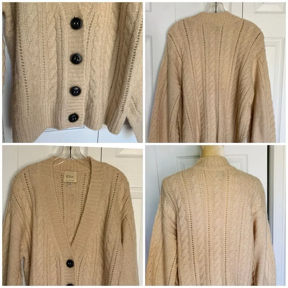 ELIE ELIE TAHARI Women Cable Knit Cardigan S/P Beige